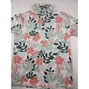 Bad Birdie Golf Polo Large White Floral All Over Print Short Sleeve Performance